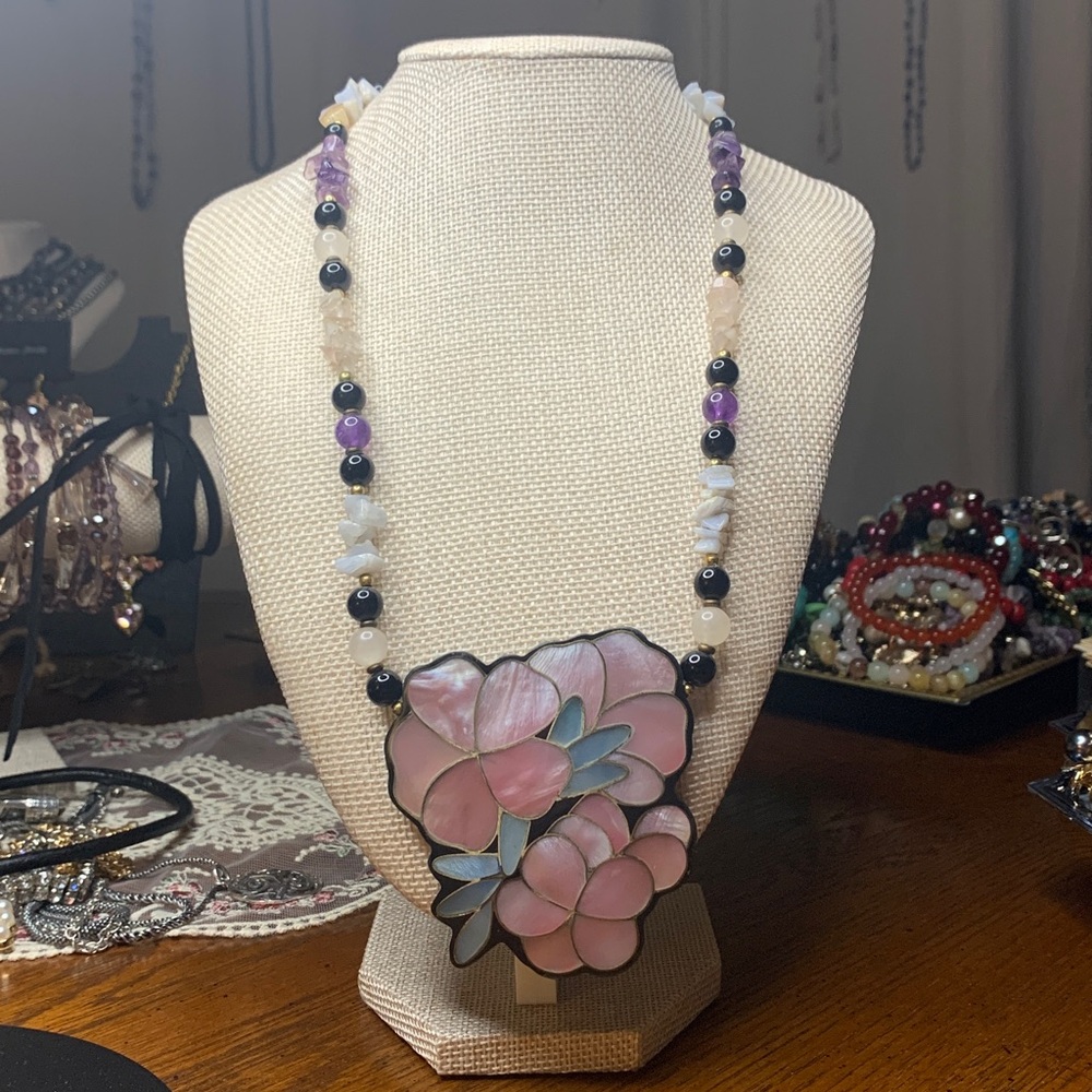 Lee Sands Pink Plumeria Floral Necklace - Picture 4 of 12